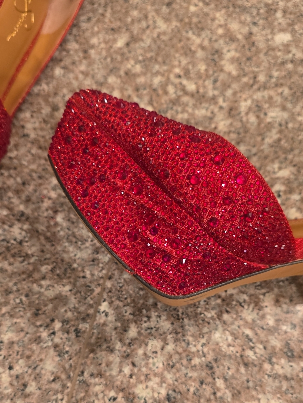 Jessica Simpson Red Glitter Pointed Ankle-Strap Heels - Picture 5 of 12
